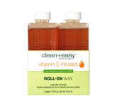 Front view of 6 pieces large cartridge of clean + easy Professional Vitamin E Roll-on Wax